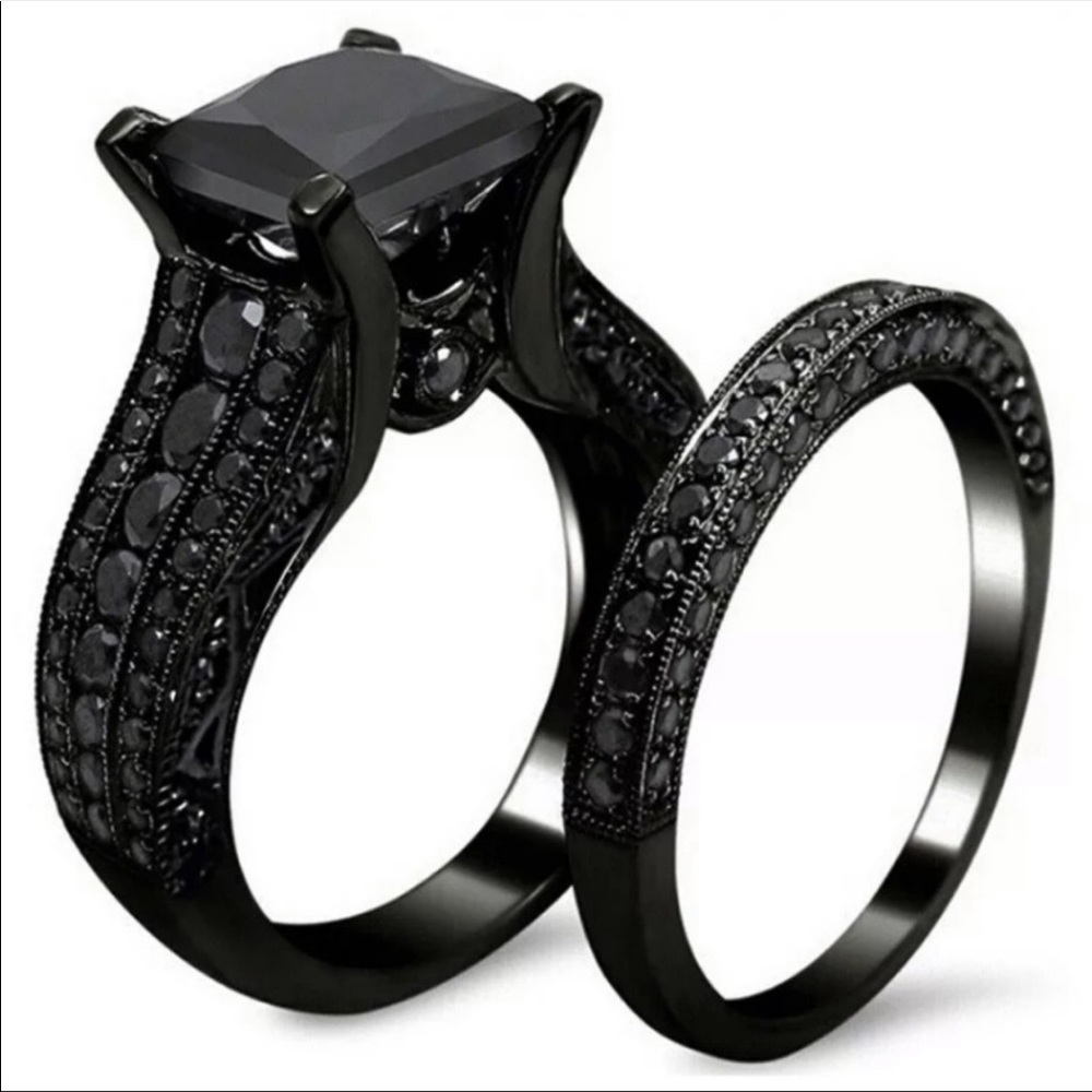 Princess cut black sapphire s925 wedding set - Picture 3 of 9